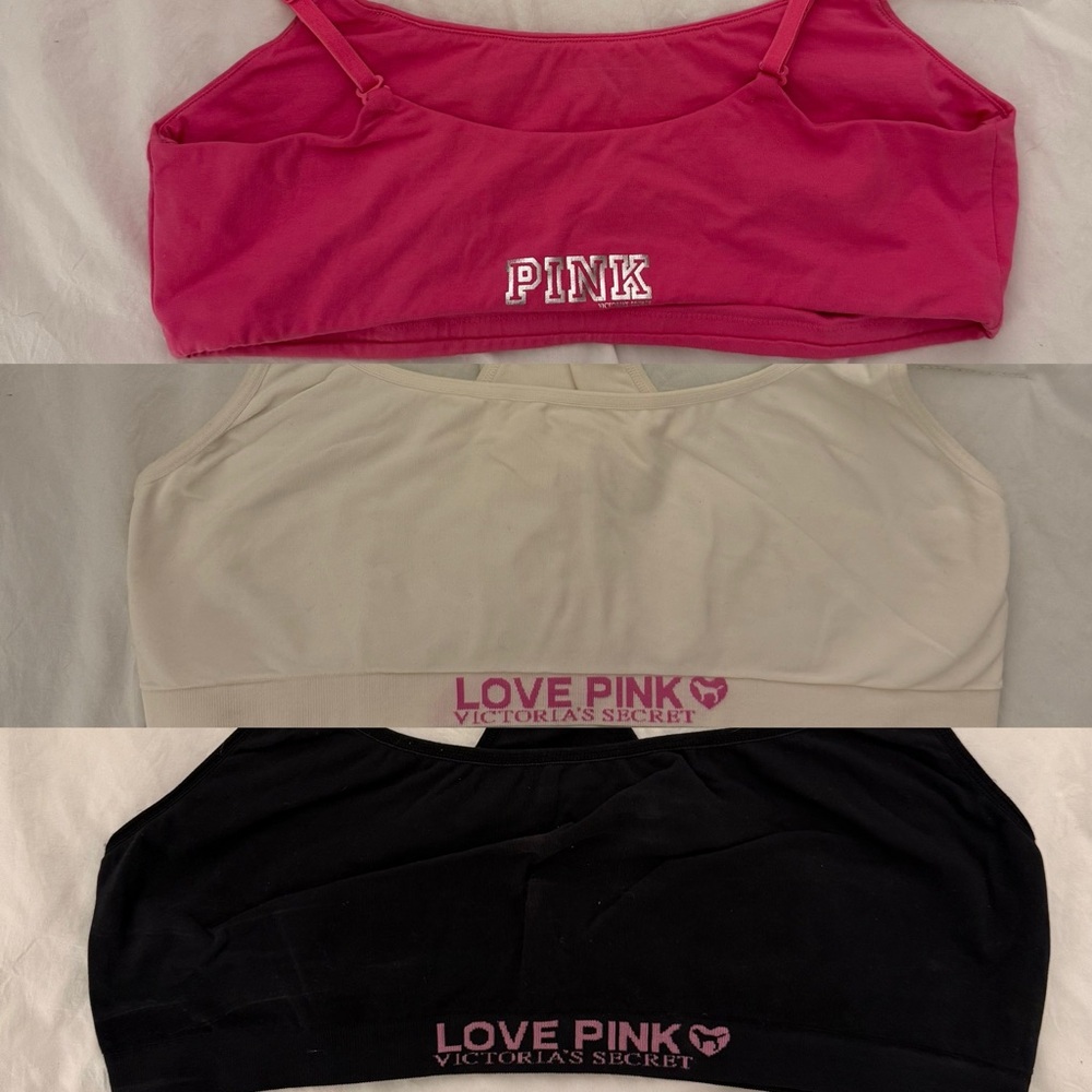 Victoria's Secret Lounge Bra Trio in Pink, White, and Black